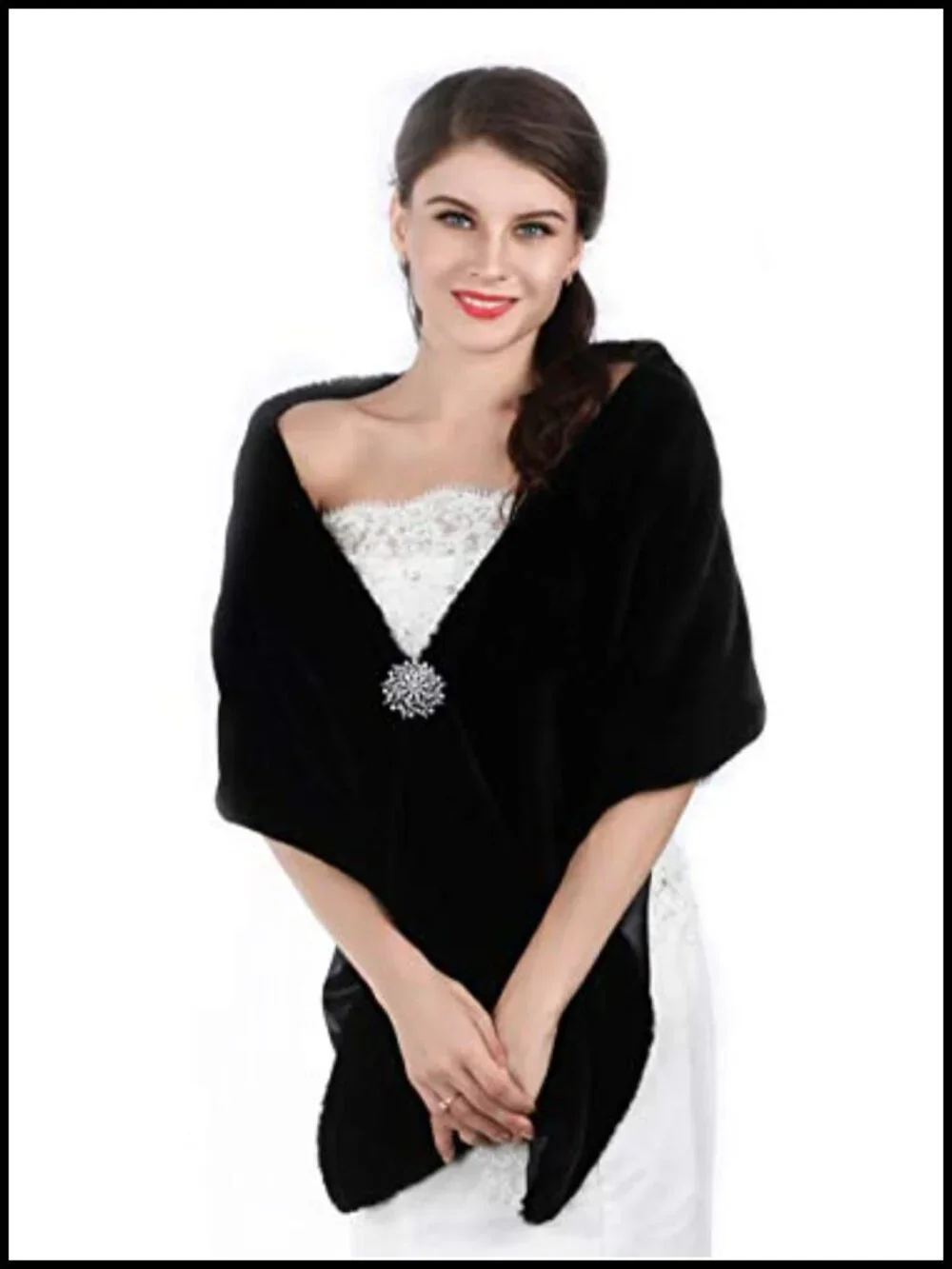 Luxury Bridal Faux Fur Wrap Stole with Clasps